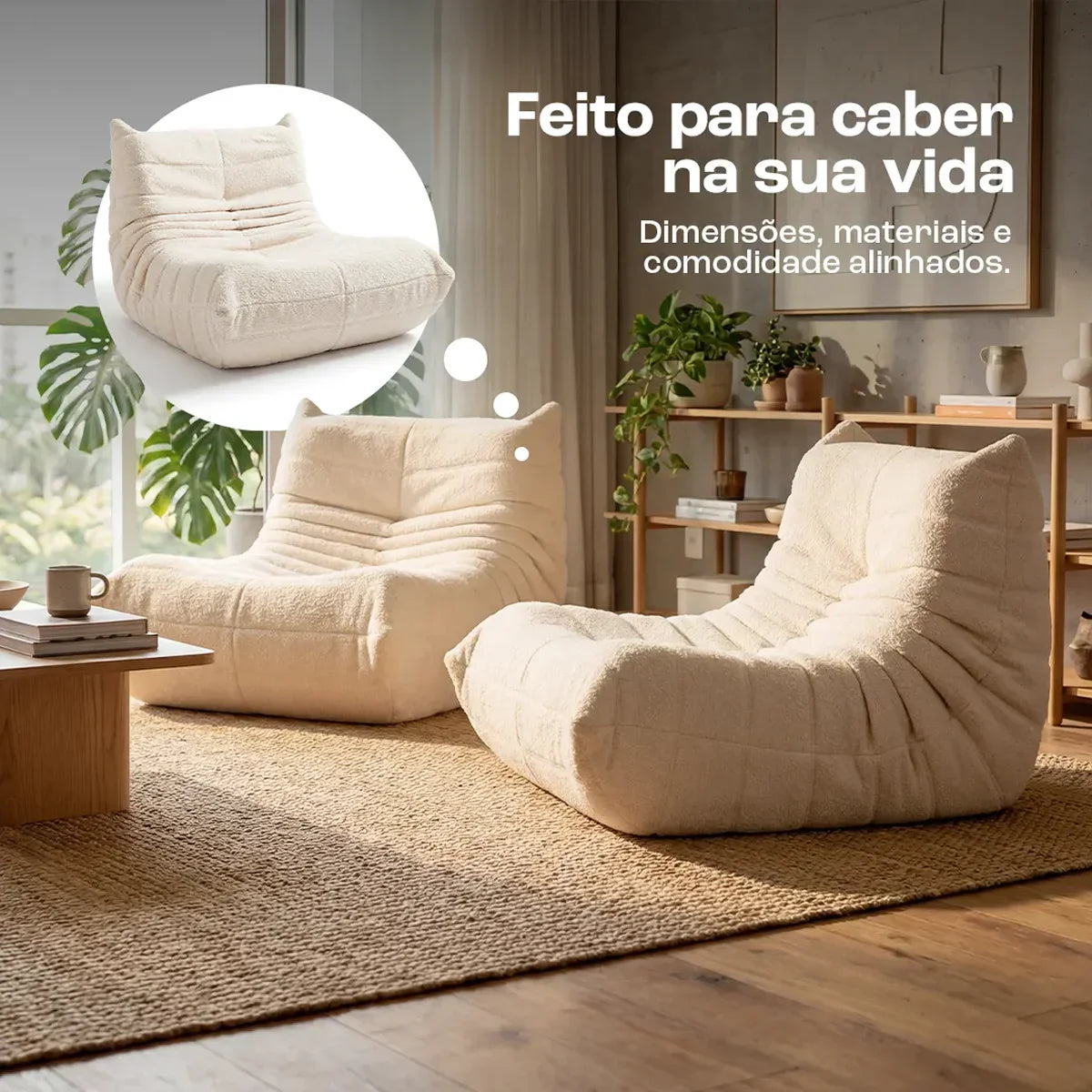 Poltrona Design 1973 Linho 1 unidade Sofá na Caixa