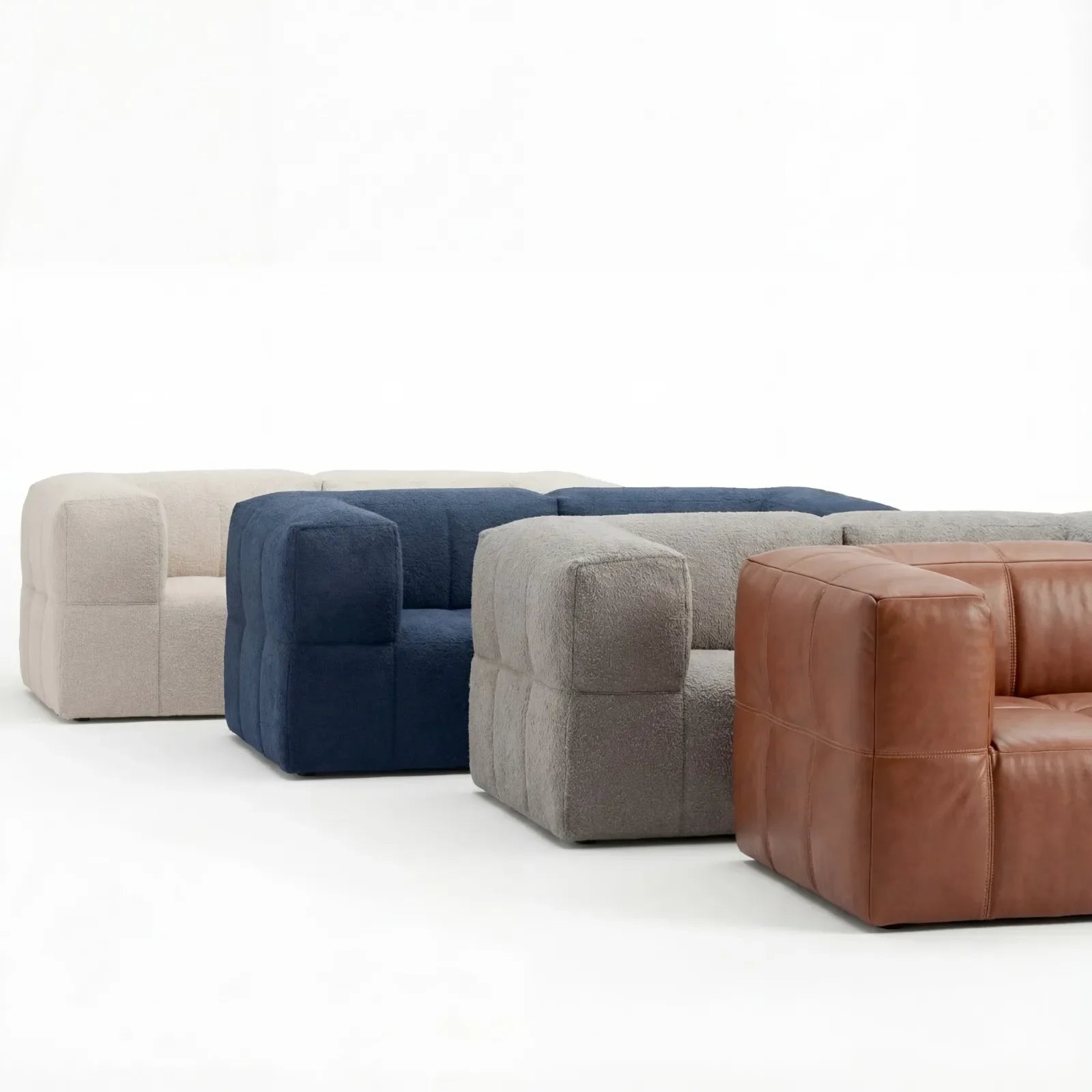 Sofá na Caixa modular 3 lugares Poli-Couro Marrom - 1 Braço com Chaise