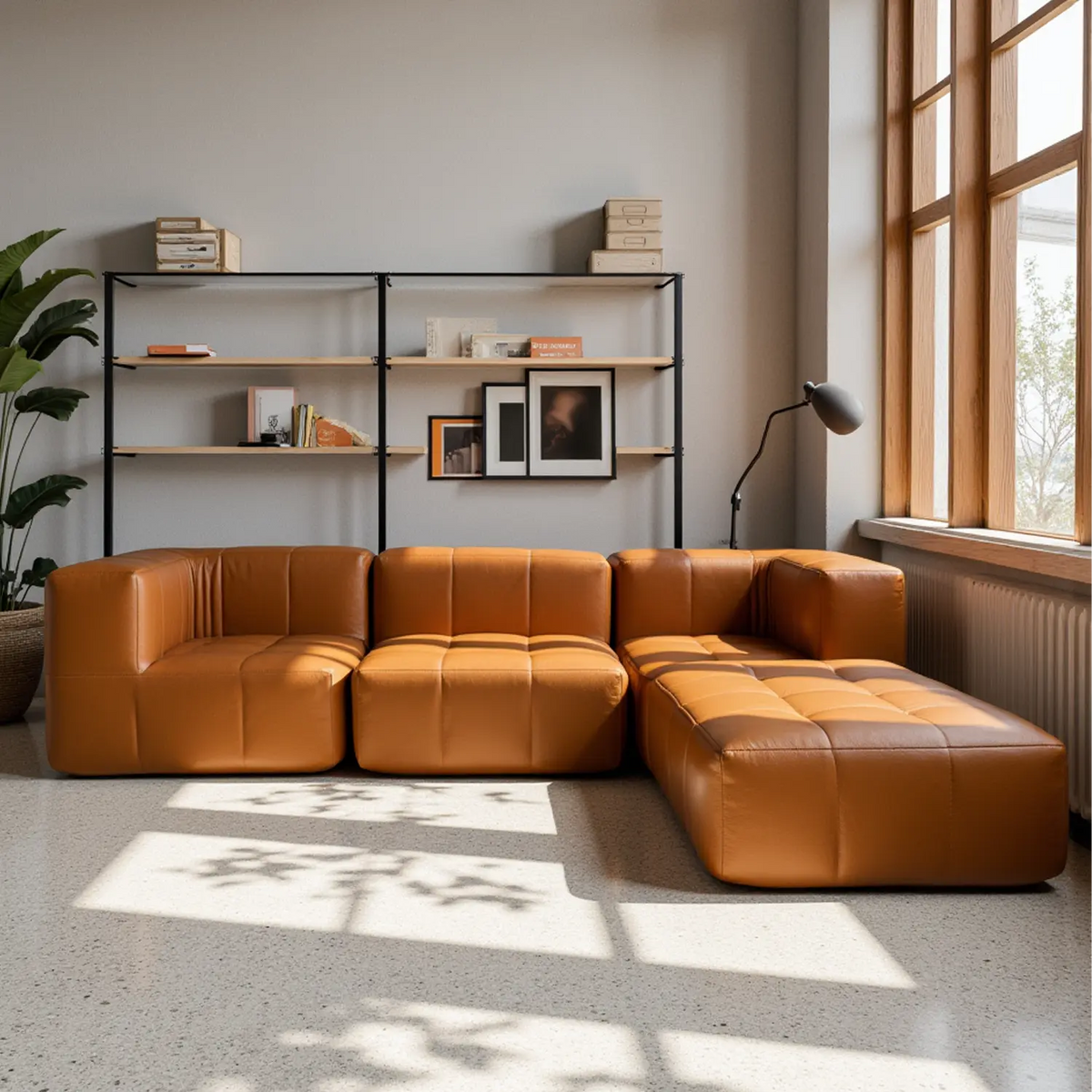 Sofá na Caixa modular 1 lugar poltrona com chaise - Poli-couro