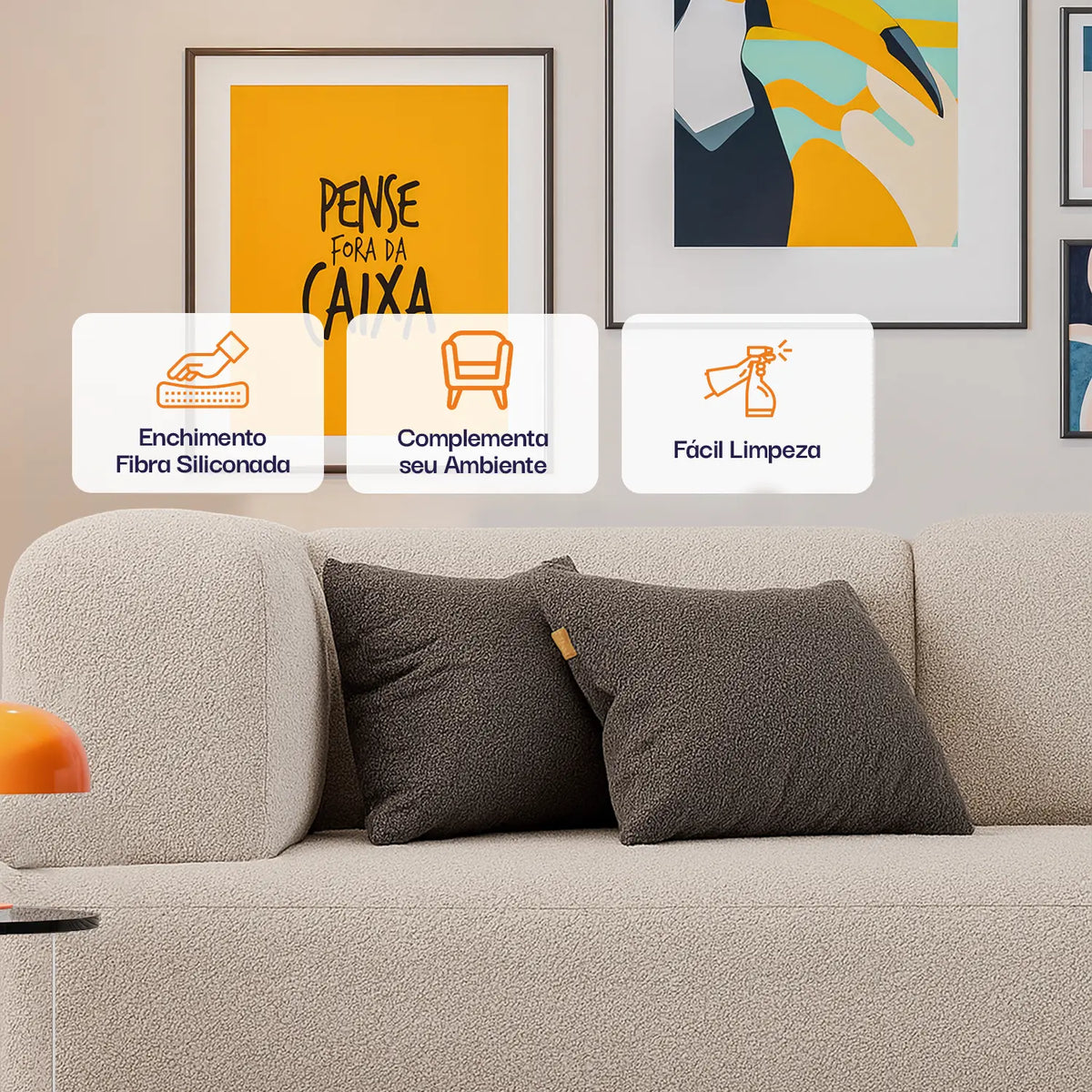 Almofada Tecido Bouclé  - Cor Laranja - 45x45cm