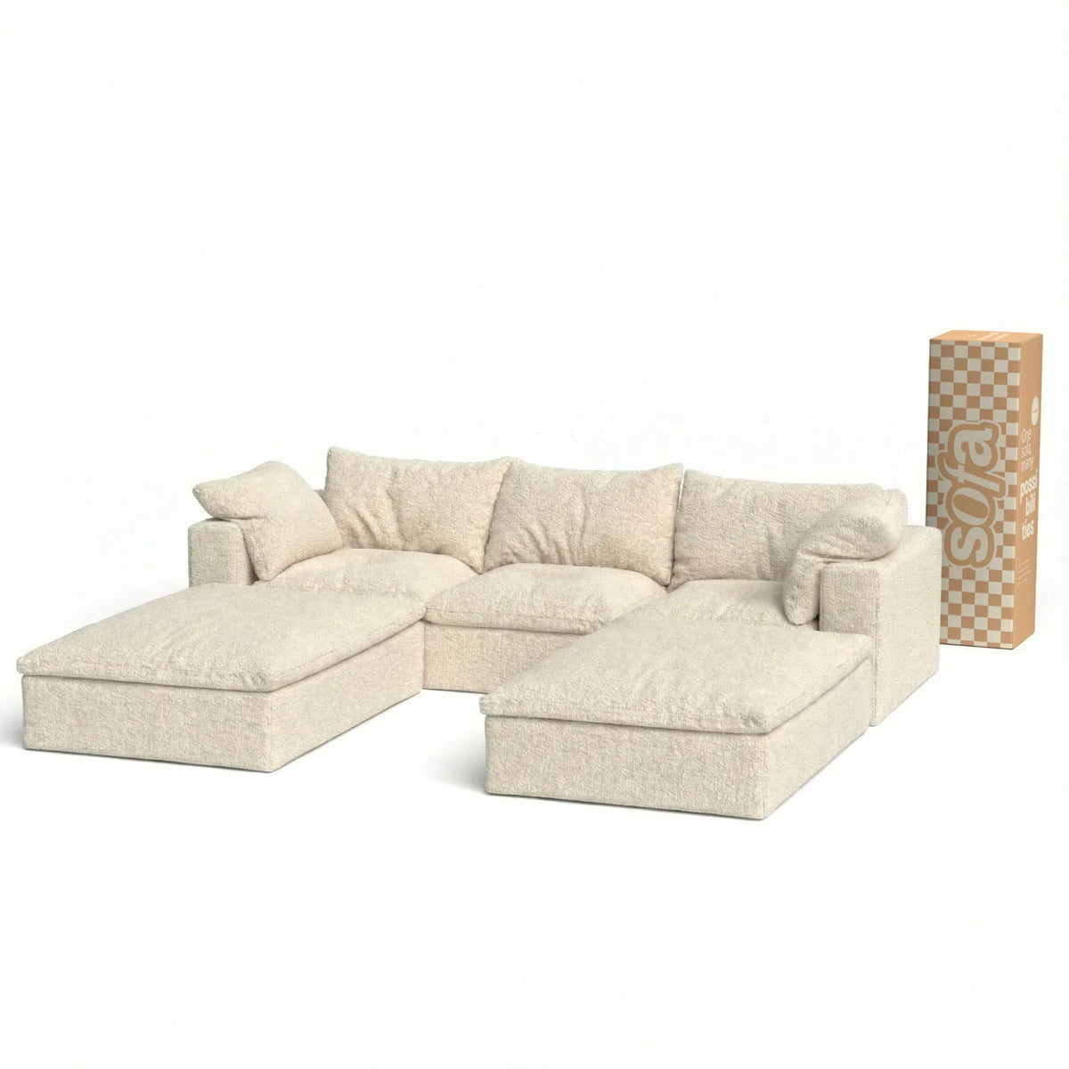 Sofá na Caixa modular Sienna 3 lugares em Boucle com 2 Apoio - Off-White