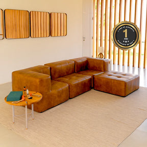 Sofá na Caixa modular 3 lugares Poli-Couro Marrom - 1 Braço com Chaise