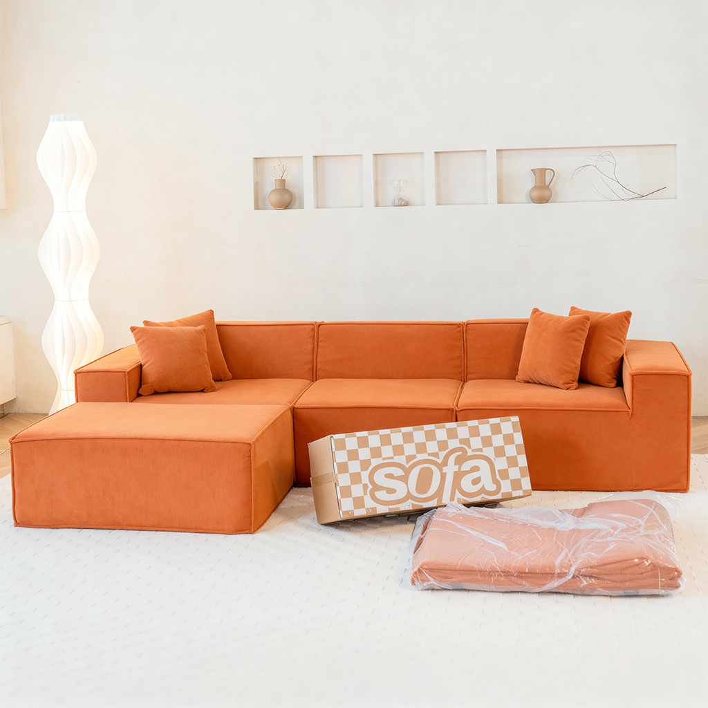 Sofá Modular Pelion 1 lugar Poltrona em Boucle - Laranja