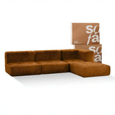 Sofá na Caixa modular 3 lugares Poli-Couro Marrom - 1 Braço com Chaise